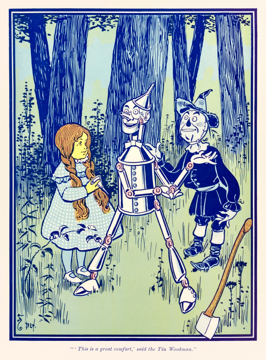 „Das ist ein großer Trost“, sagte der Blechmann.“ aus „Der Zauberer von Oz“ von L. Frank Baum von William Wallace Denslow