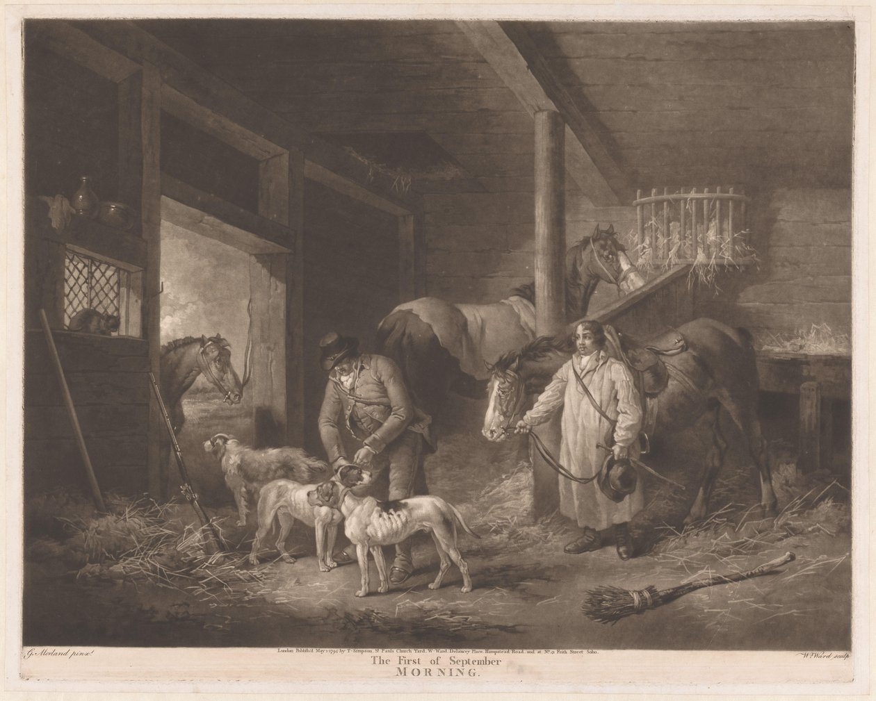 Jäger im Stall bereiten ihre Tiere vor von William Ward