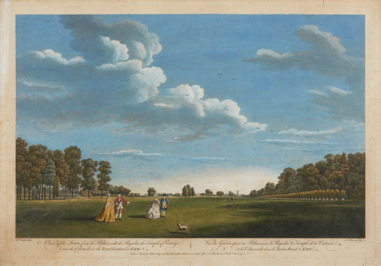 Ein Blick auf den Rasen vom Palast mit der Pagode von William Woollett