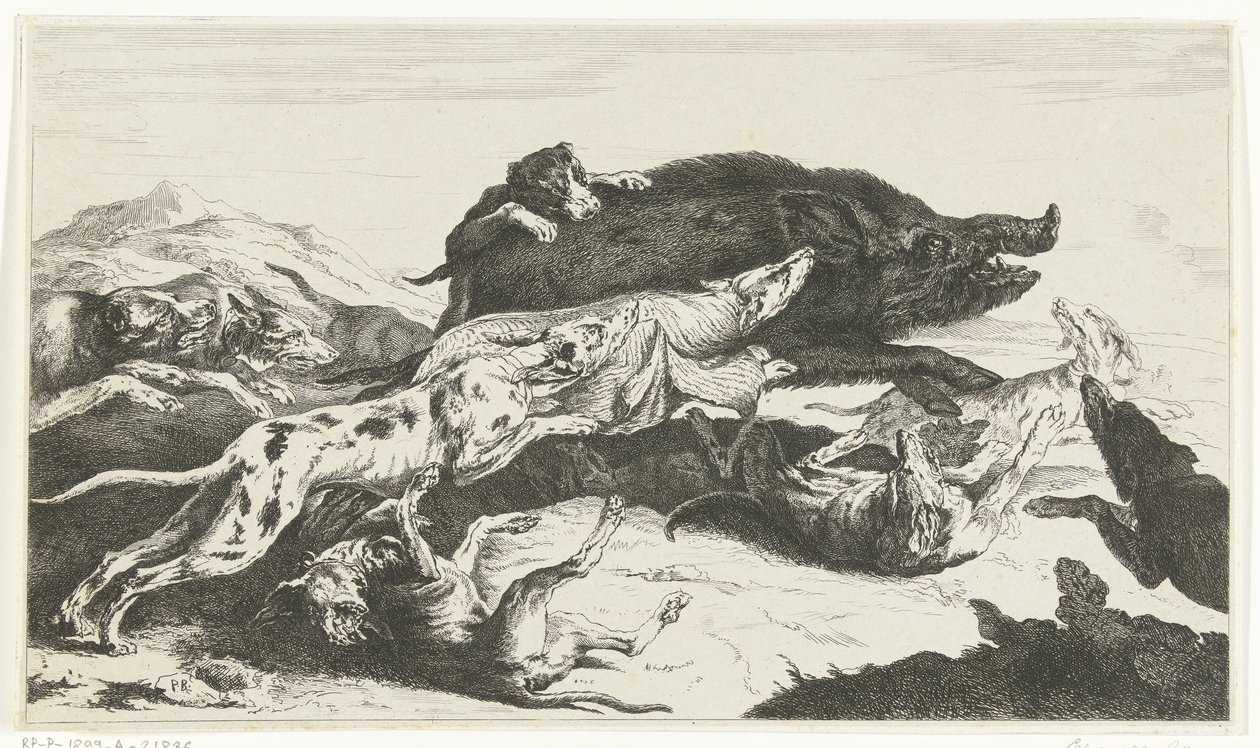 Hunde jagen ein Schwein von William Young Ottley
