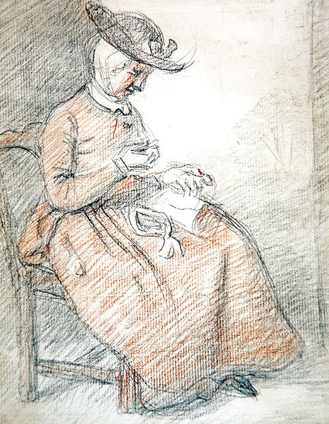 Sitzende Frau beim Nähen von William of Bath Hoare