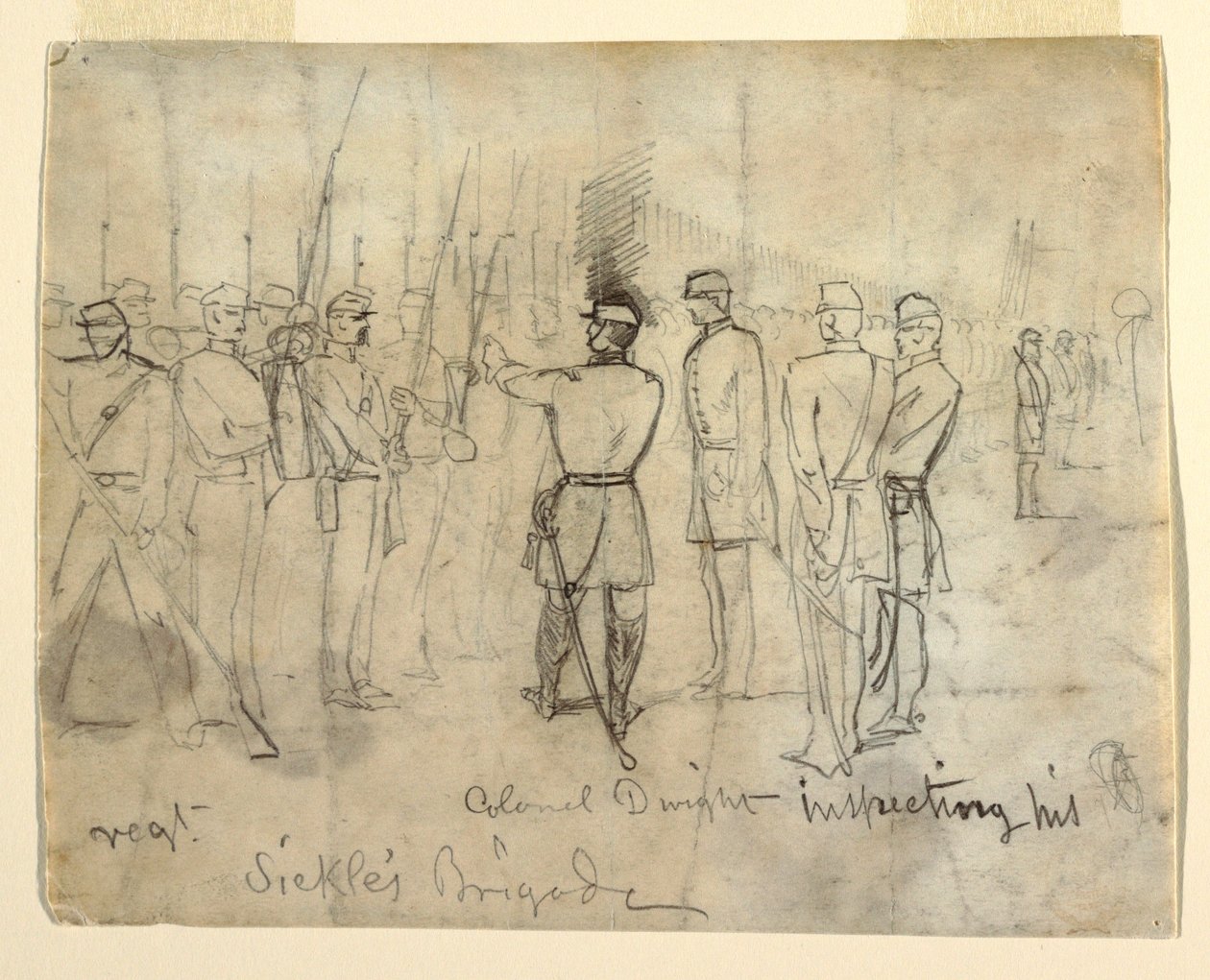 Zeichnung, Colonel William Dwight, Jr. inspiziert sein Regiment, 1862 von Winslow Homer