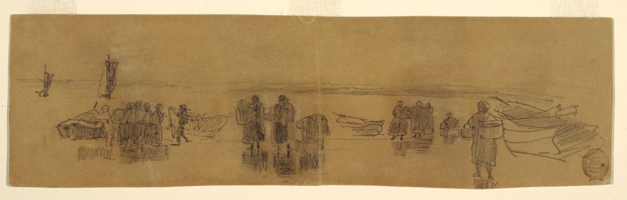 Strand mit vier Fischerbooten, Cullercoats, England, 1881–82 von Winslow Homer