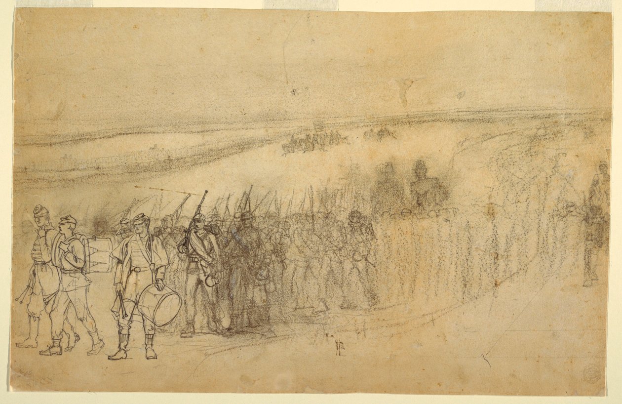 Zeichnung, Marschierende Infanteriekolonne, ca. 1862 von Winslow Homer