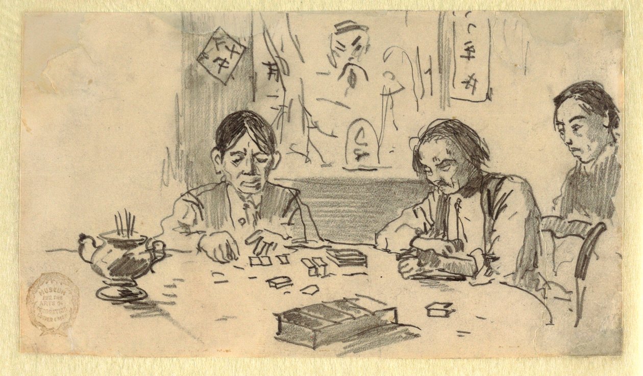 Drei Chinesen spielen Domino in einem Clubhaus in der Baxter Street, New York City, ca. 1874 von Winslow Homer