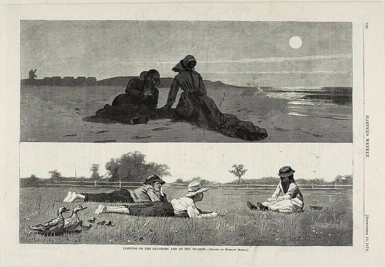 Flirten am Meer und auf der Wiese von Winslow Homer