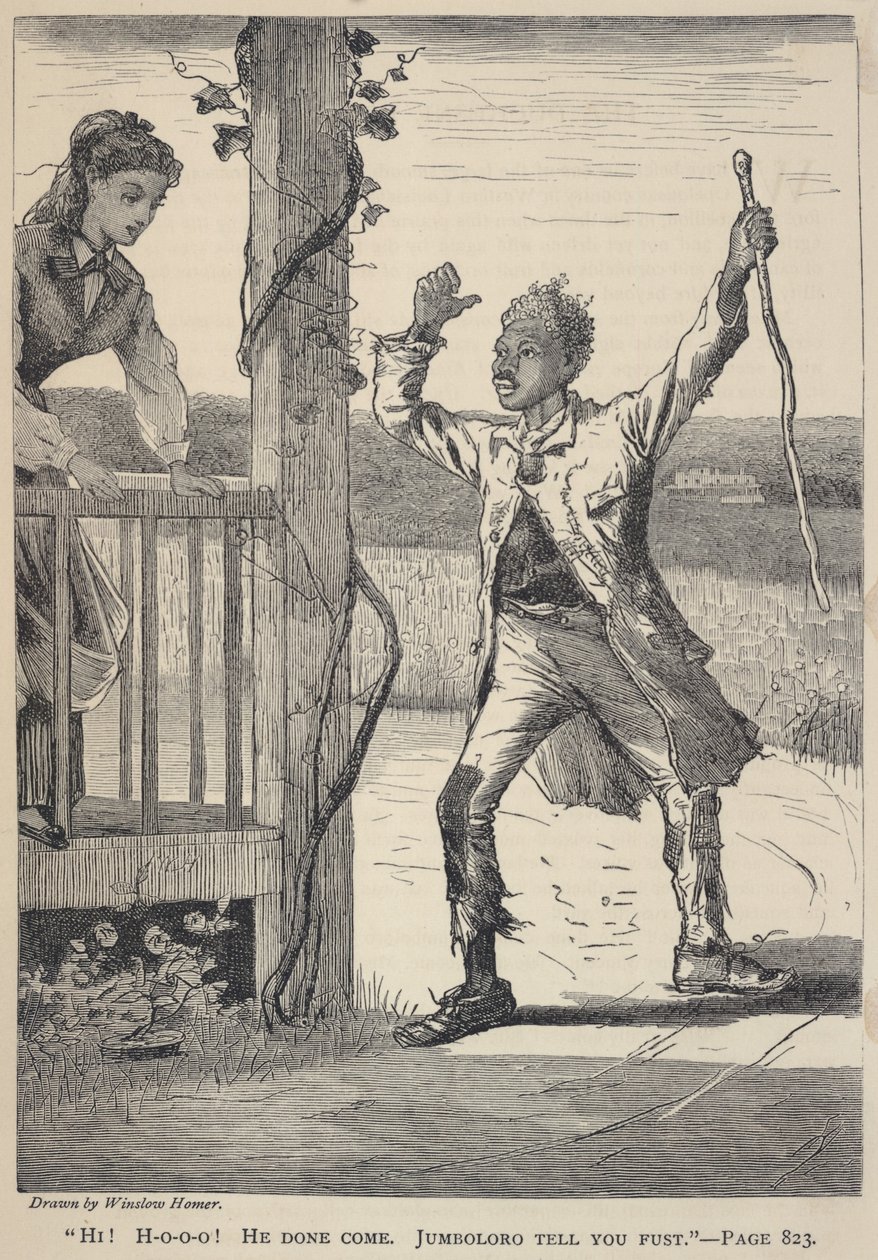 "Hi! H-o-o-o! Er ist gekommen. Jumboloro sagt es dir zuerst.", aus The Galaxy, Juni 1869 von Winslow Homer