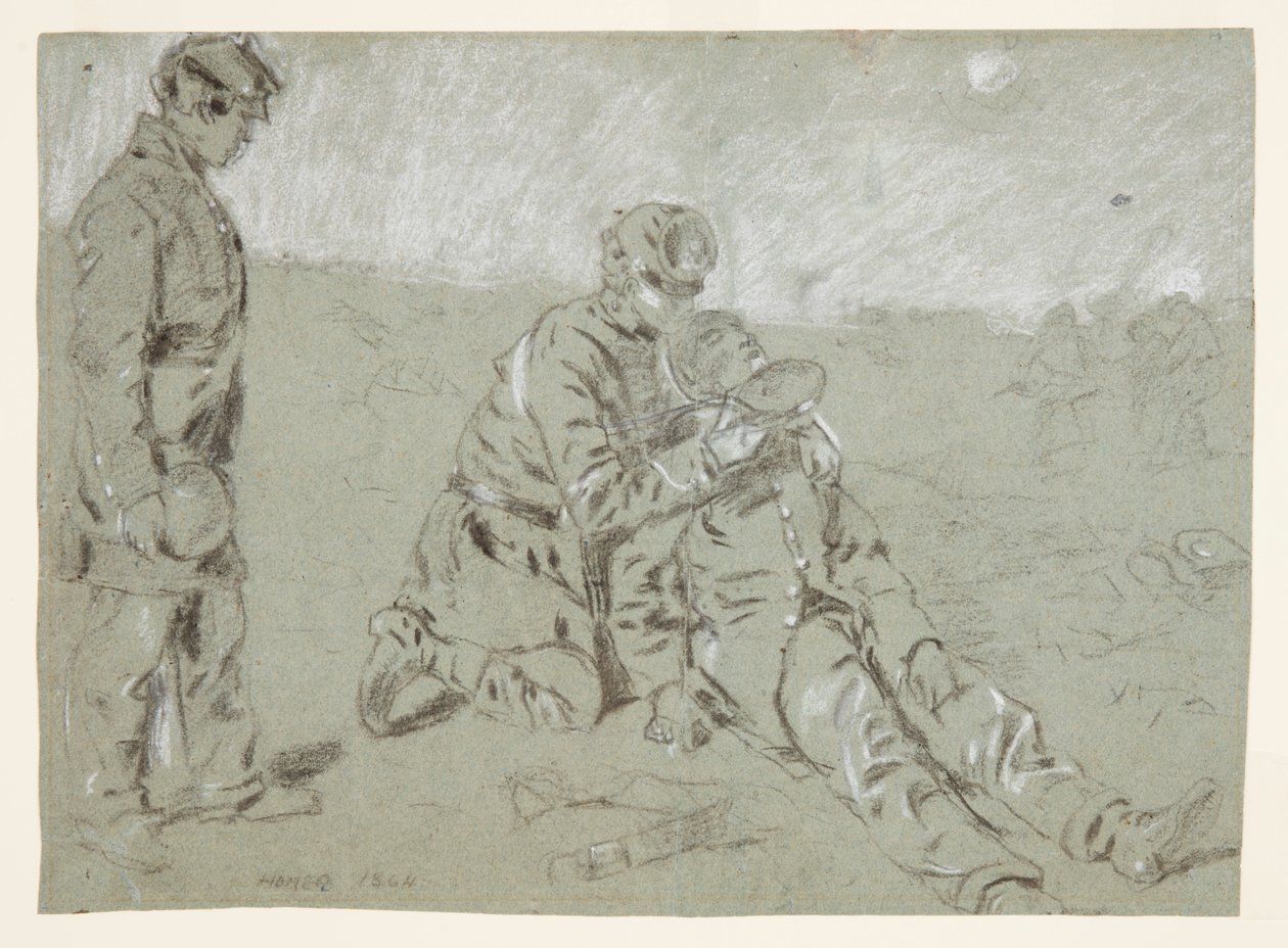 Soldat gibt einem verwundeten Kameraden Wasser von Winslow Homer