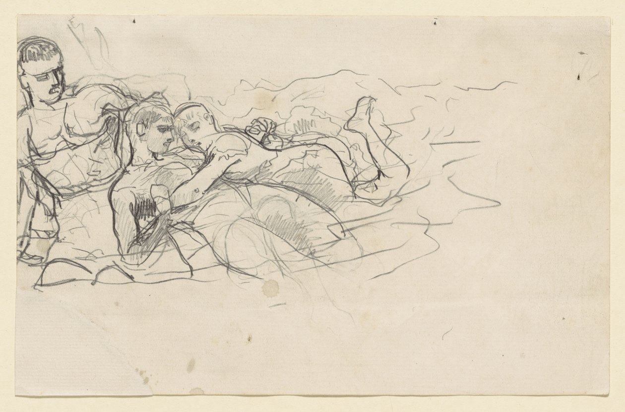 Stehender Mann, der zu zwei ertrinkenden Figuren schaut (Studie für Undertow) von Winslow Homer