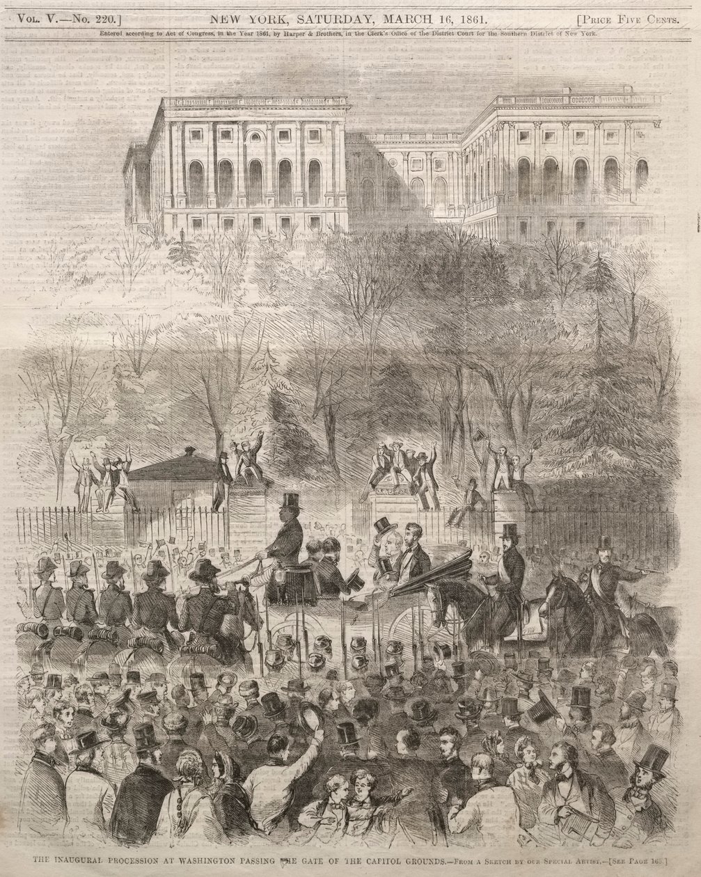 Der Einweihungszug in Washington passiert das Tor des Kapitolgeländes, 1861 von Winslow Homer