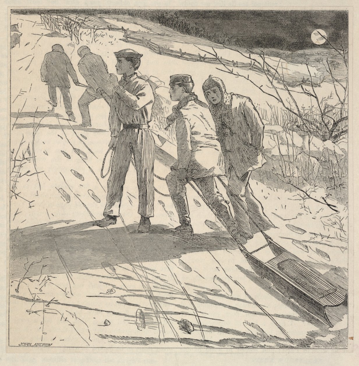Die Mitternachtsküste, aus The Riverside Magazine for Young People, Januar 1867 von Winslow Homer