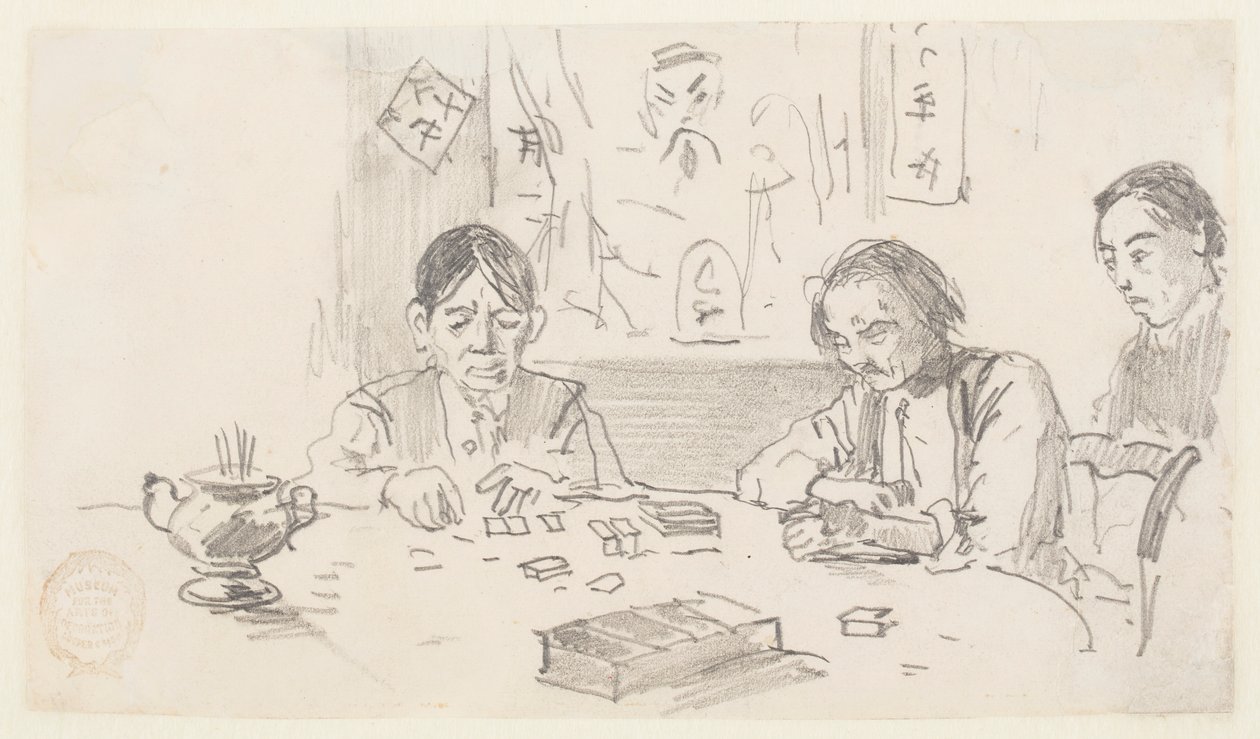 Drei chinesische Männer spielen Domino in einem Baxter Street Club-Haus, New York City von Winslow Homer