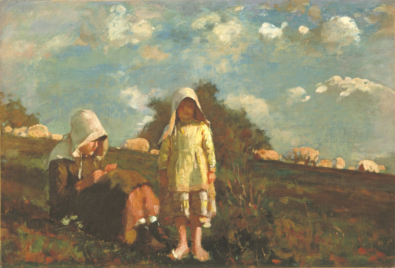 Zwei Mädchen mit Sonnenhüten auf einem Feld von Winslow Homer