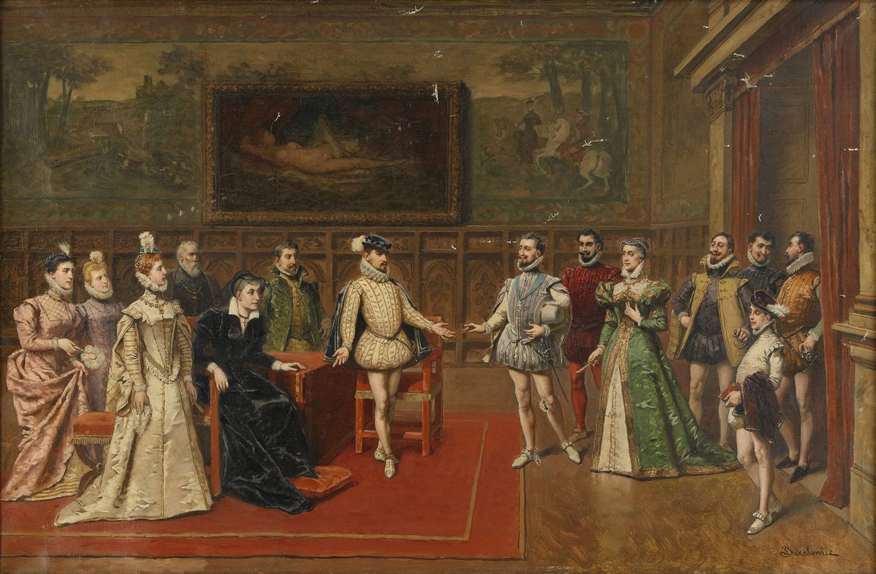 Catherine de Medici trifft ihre Söhne Charles IX und Heinrich III von Wladyslaw Bakalowicz