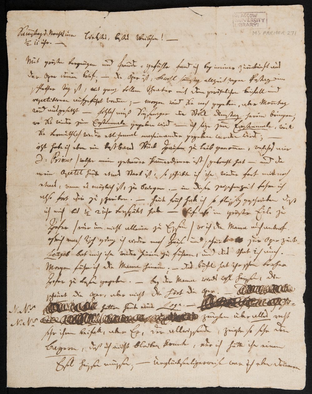 MS Farmer 2715 Brief von W.A. Mozart an seine Frau Konstanze, 1791 (Tinte auf Papier), Seite 1 von Wolfgang Amadeus Mozart