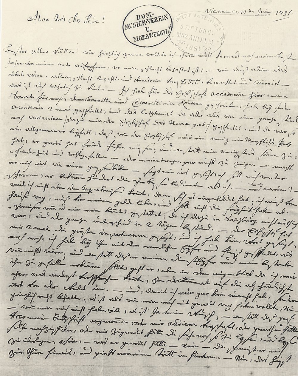 Eigenhändiger Brief an den Vater von Wolfgang Amadeus Mozart