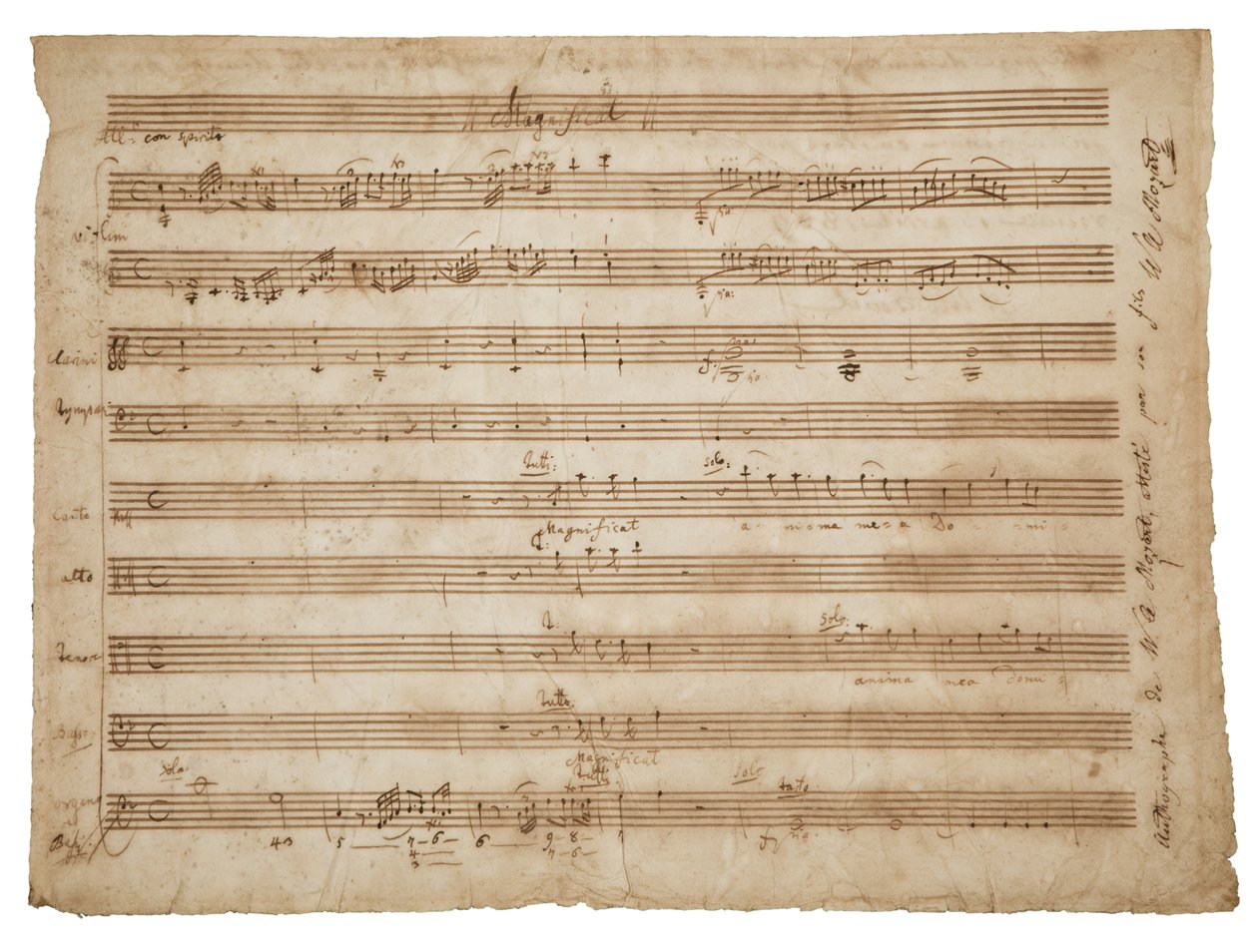 Magnificat, K. 321a. Manuskript, Partitur für Solisten und Chor, Orgel und Orchester, ca. 1779 von Wolfgang Amadeus Mozart