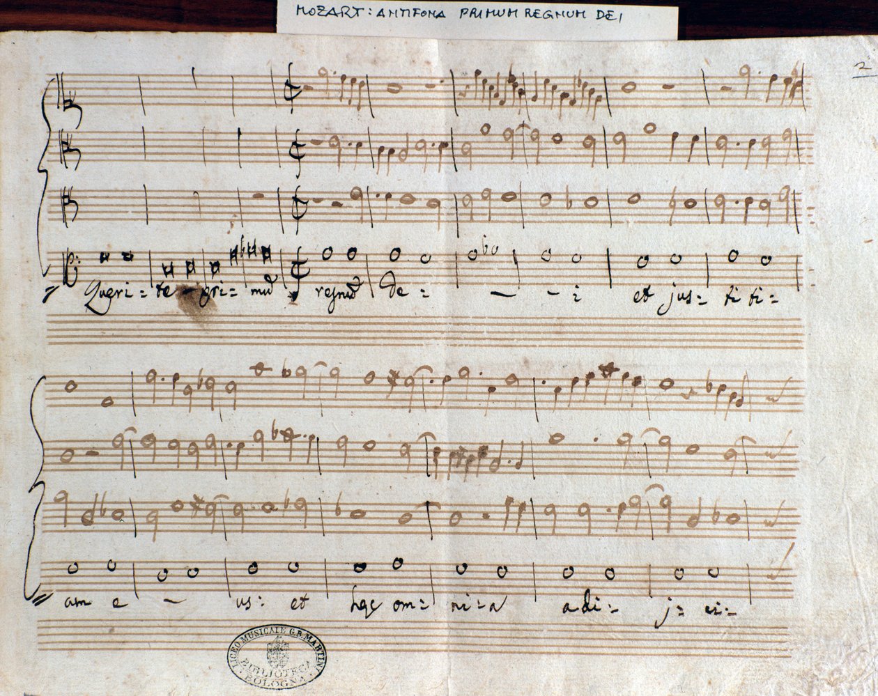 Notenblatt von Querite primum regnum Dei von Mozart zur Erlangung des Titels Accademico filarmonico (1770) von Wolfgang Amadeus Mozart
