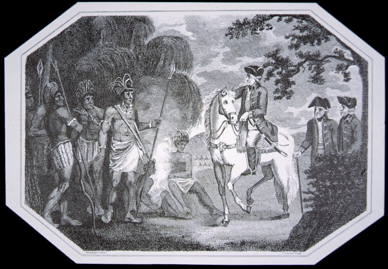 General Burgoyne und die Indianer im Jahr 1777, graviert von J. Taylor, aus 