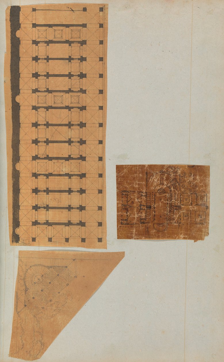 Seite aus einem Sammelalbum mit Zeichnungen und mehreren Drucken der Architektur, ca. 1800-1850 von Workshop of Charles Percier, Workshop of Pierre