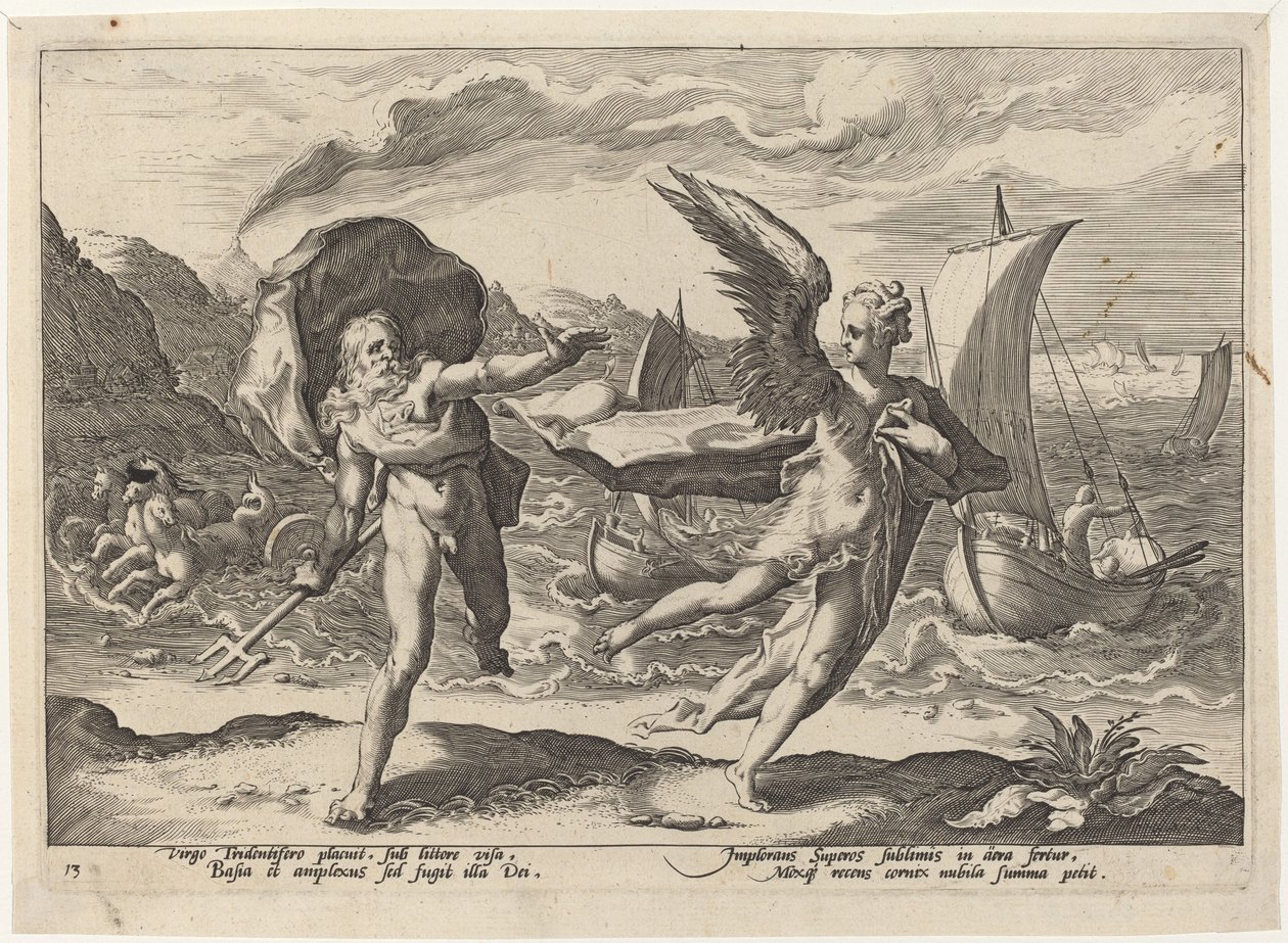 Coronis verwandelt sich in eine Krähe von Workshop of Hendrick Goltzius, after Hendrick Goltzius