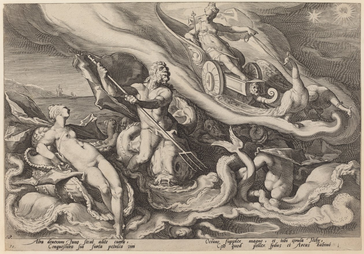 Juno beklagt sich bei Okeanos und Tethys über Kallisto von Workshop of Hendrick Goltzius, after Hendrick Goltzius