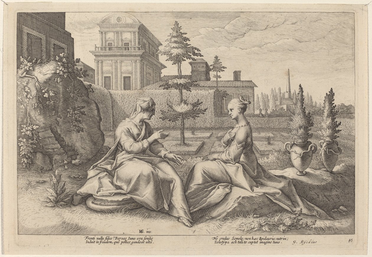 Juno in der Gestalt von Beroe, warnt Semele von Workshop of Hendrick Goltzius, after Hendrick Goltzius