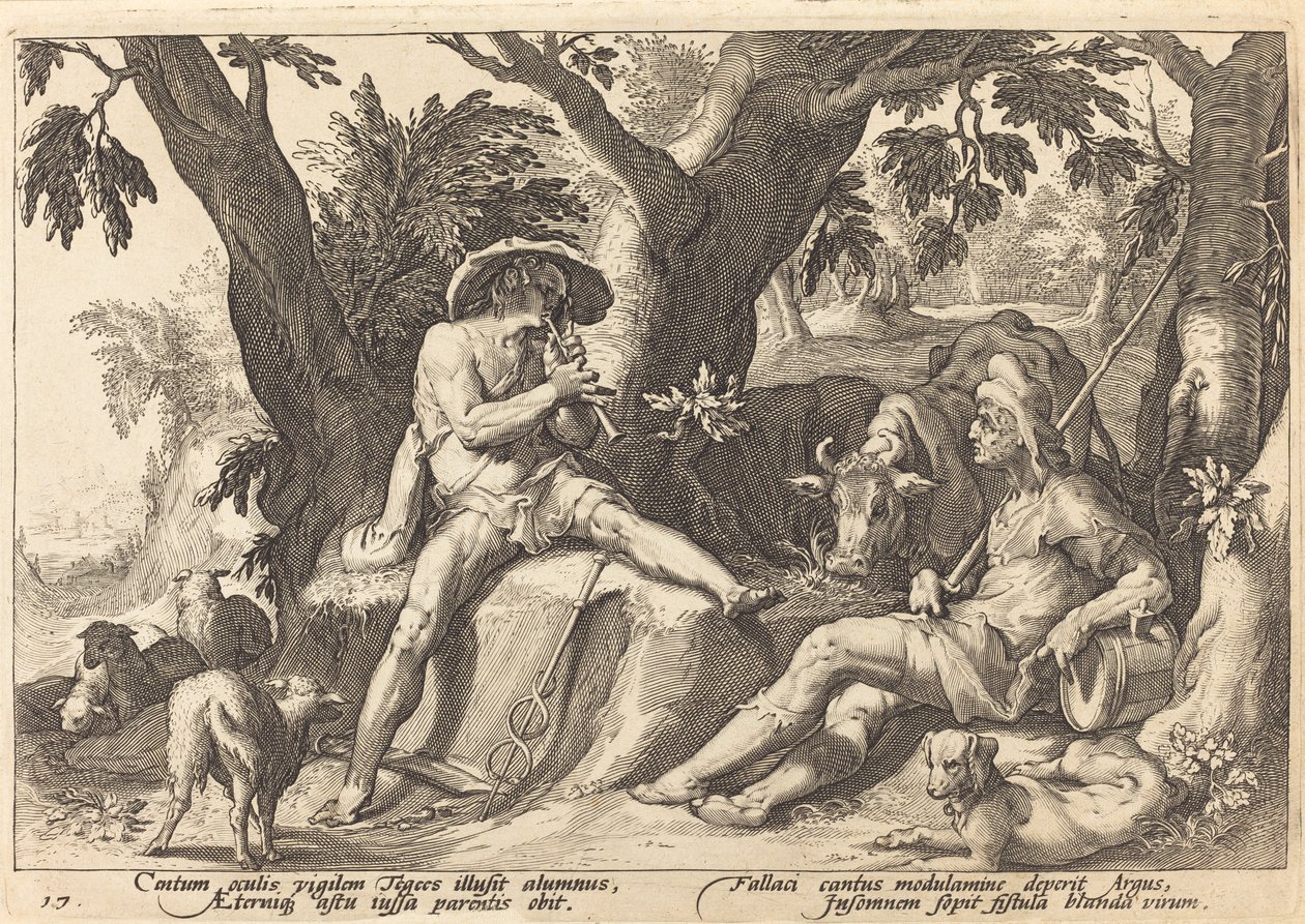Merkur versetzt Argus in Schlaf von Workshop of Hendrick Goltzius, after Hendrick Goltzius