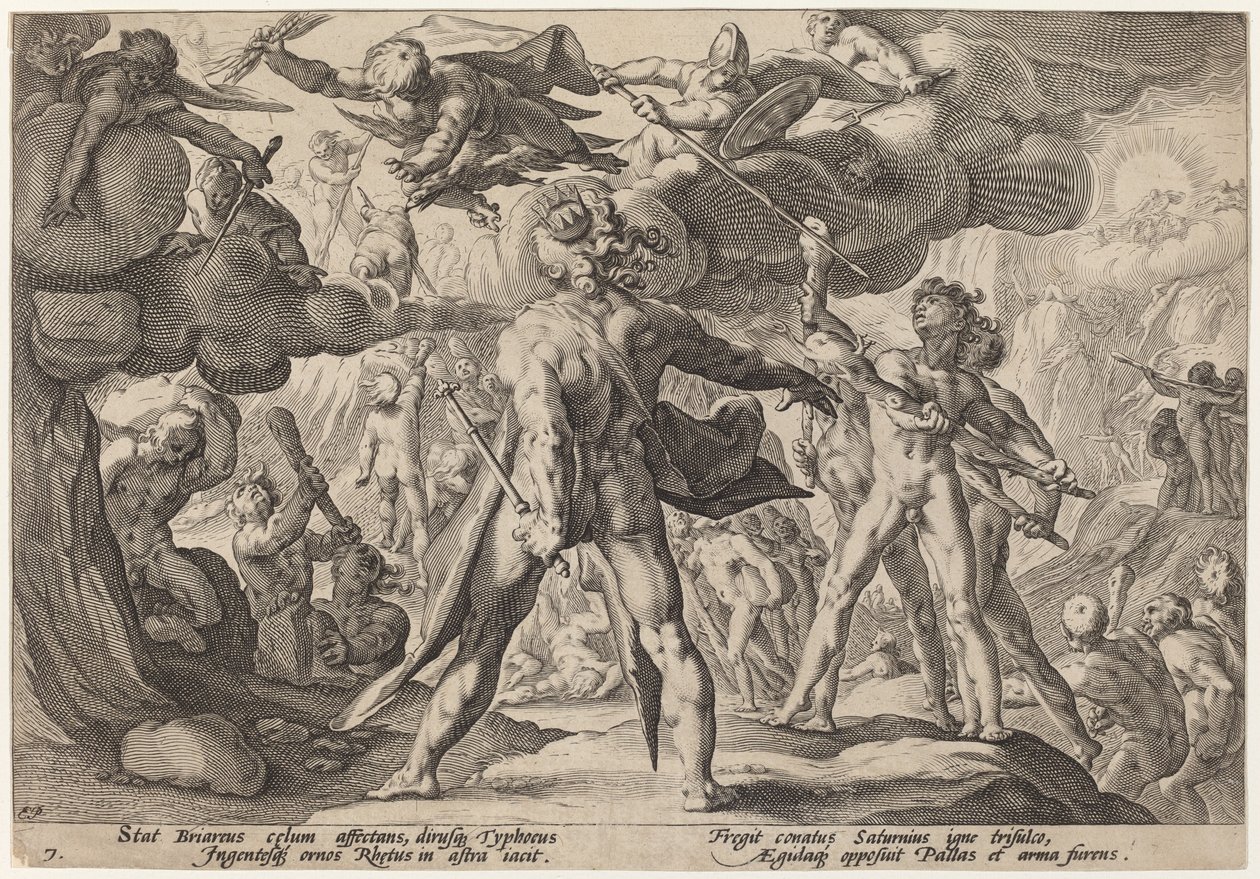 Die Riesen erklimmen den Himmel von Workshop of Hendrick Goltzius, after Hendrick Goltzius