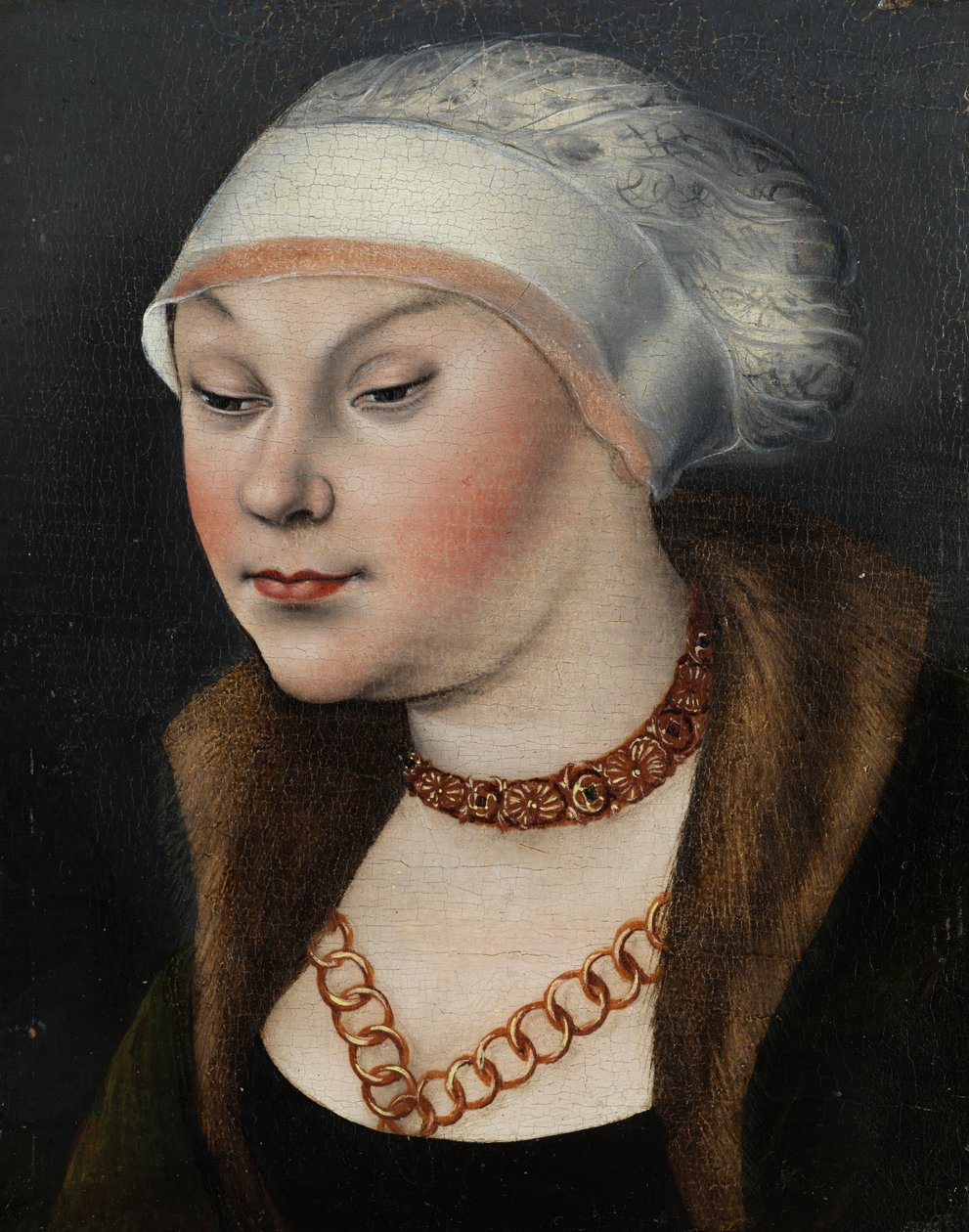 Kopf einer Dame mit weißer Haube (Omphale?) von workshop of Lucas Cranach the Elder
