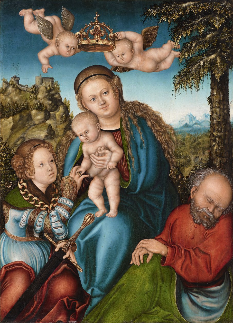 Die mystische Hochzeit der Heiligen Katharina von workshop of Lucas Cranach the Elder