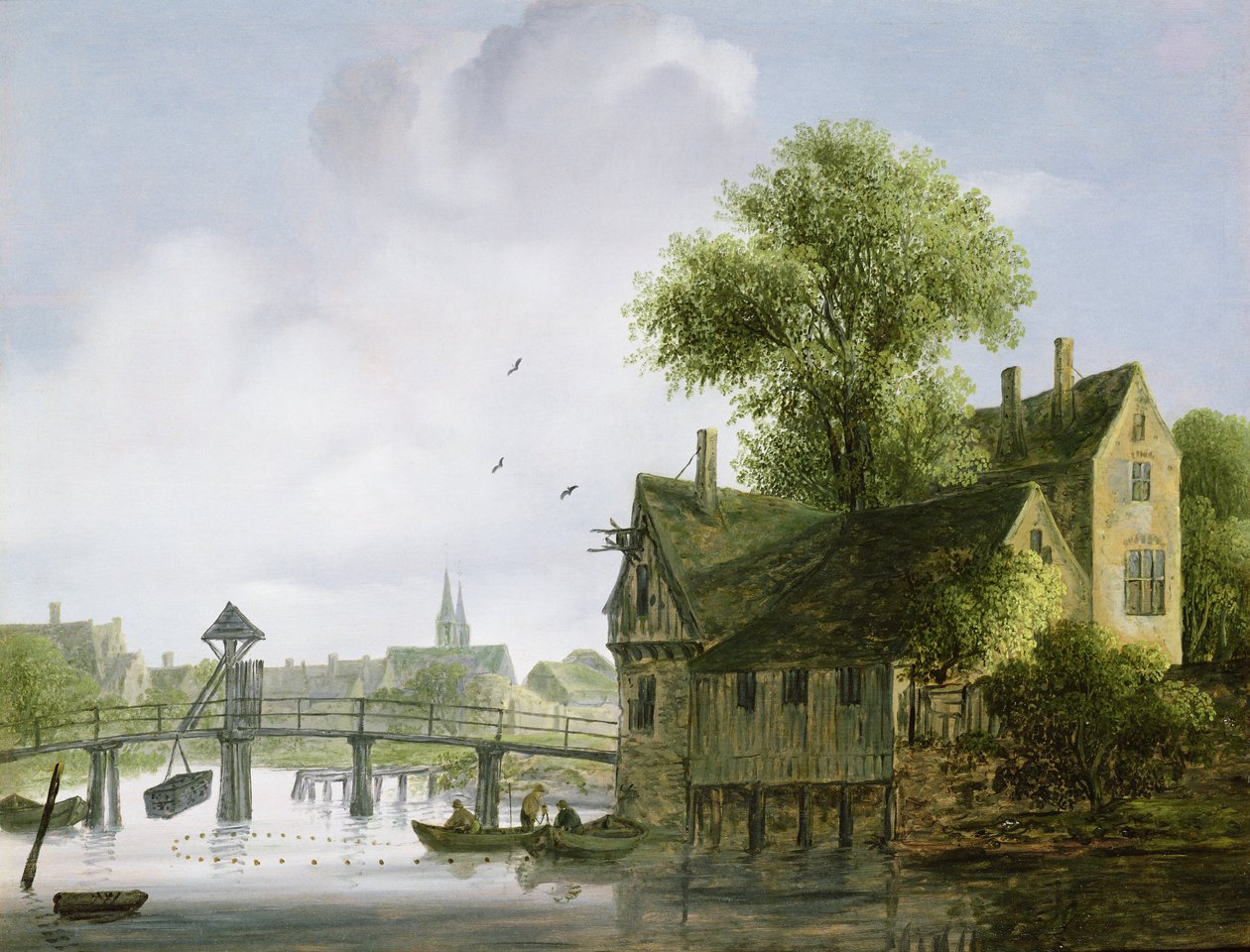 Eine Stadt an einem Fluss mit einer Brücke von Wouter Kniff
