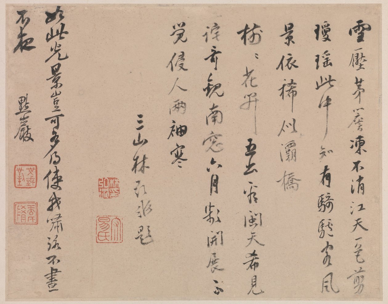 Schneelandschaft, Blatt aus dem Album für Zhou Lianggong, datierbar auf 1645-55 (Doppelalbumblatt aus einem Sammelalbum von zwölf Gemälden) von Xin Ye