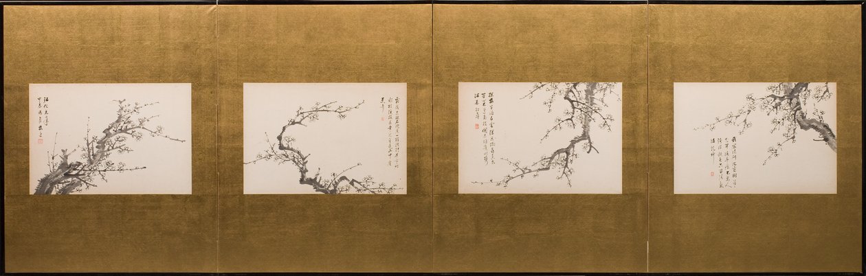 Prunusblüten, Wandschirm, Edo-Periode 1844 von Yamamoto Baiitsu