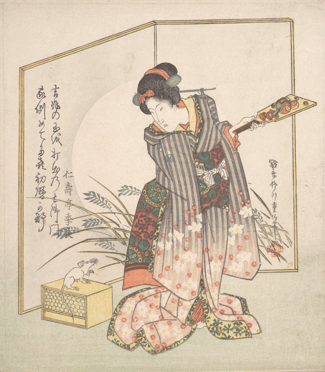 Neujahrskarte für das Jahr der Ratte, 1828 von Yanagawa Shigenobu