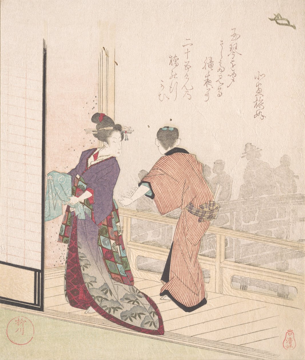 Szene auf der Veranda eines Teehauses, 18.-19. Jahrhundert von Yanagawa Shigenobu