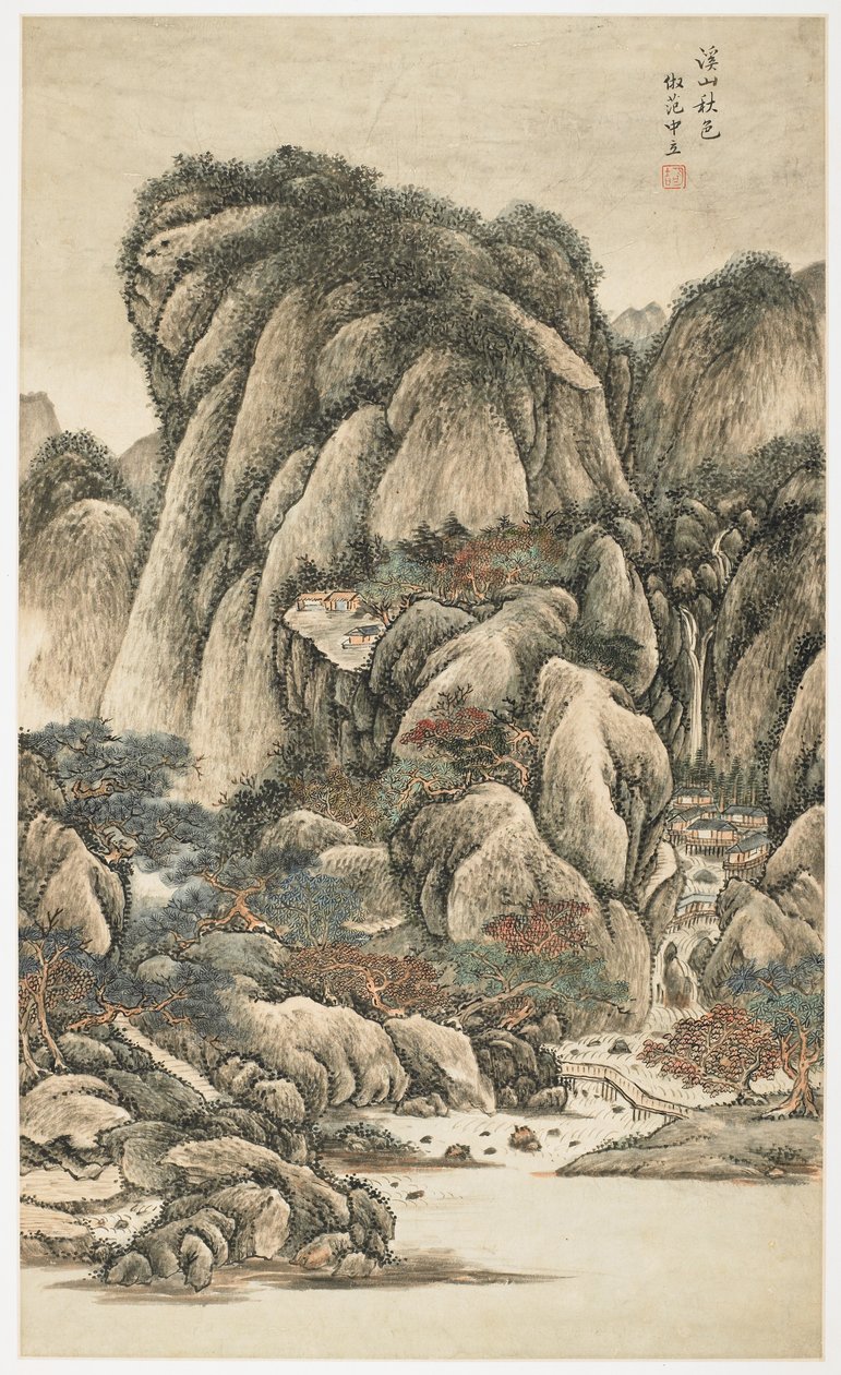 Herbstfarben zwischen Bächen und Bergen, aus einem Album mit 12 Blättern von Yongxi Jin