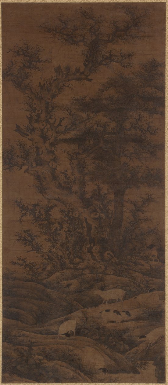 Winterliche Bäume und Schafe von Yuan Dynasty Chinese School