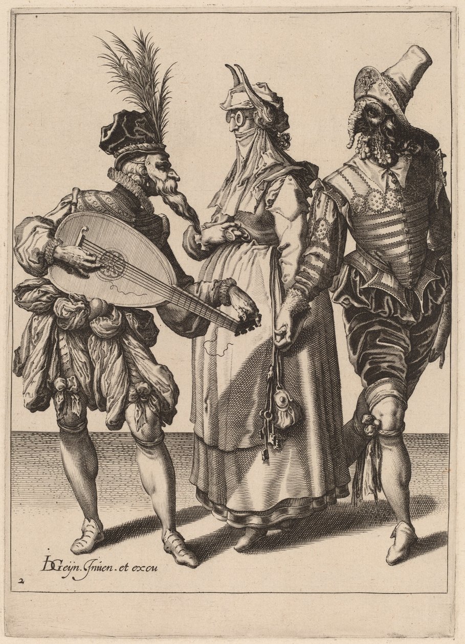 Ein Paar, angesprochen von einem Lautenspieler von Zacharias Dolendo after Jacques de Gheyn II