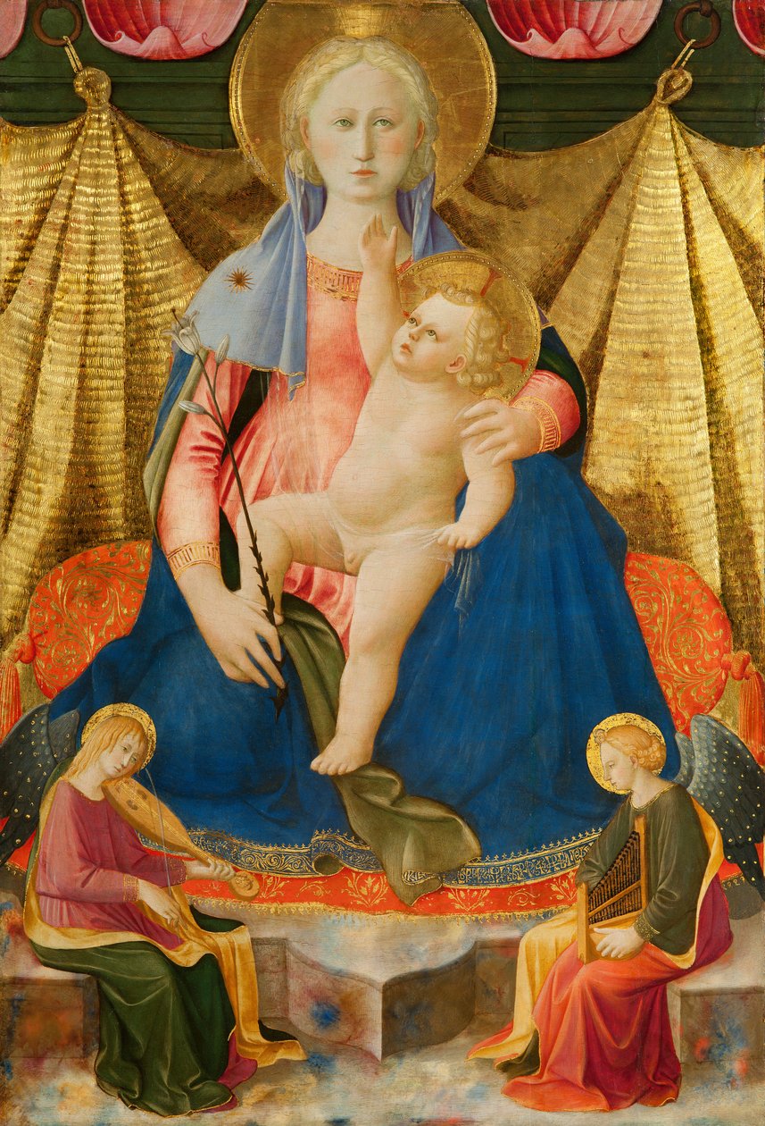 Die Madonna der Demut mit zwei musizierenden Engeln von Zanobi di Benedetto Strozzi