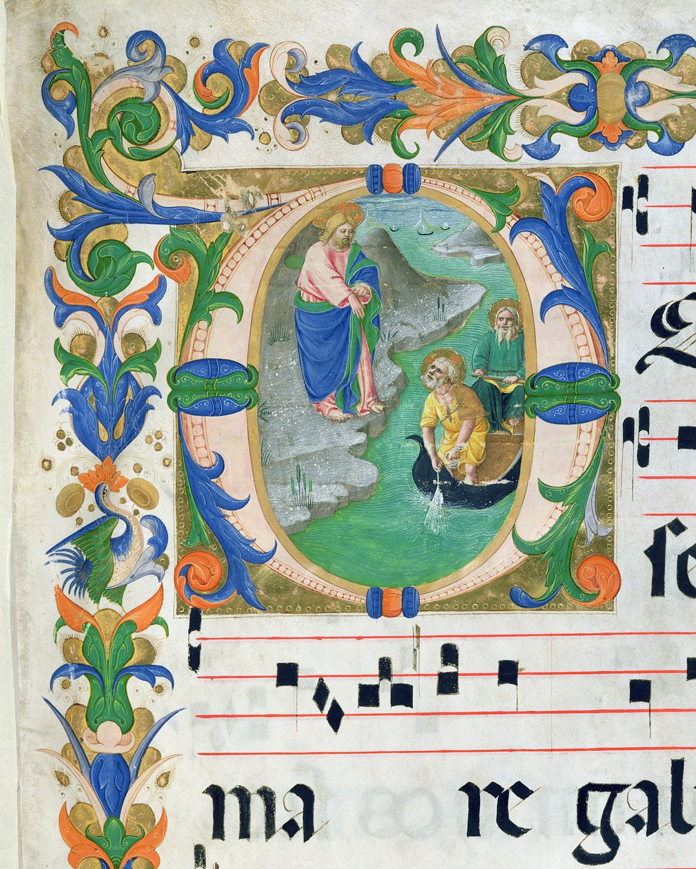 Ms 515 f.1r Der wunderbare Fischfang aus einem Chorbuch (Detail) von Zanobi di Benedetto Strozzi