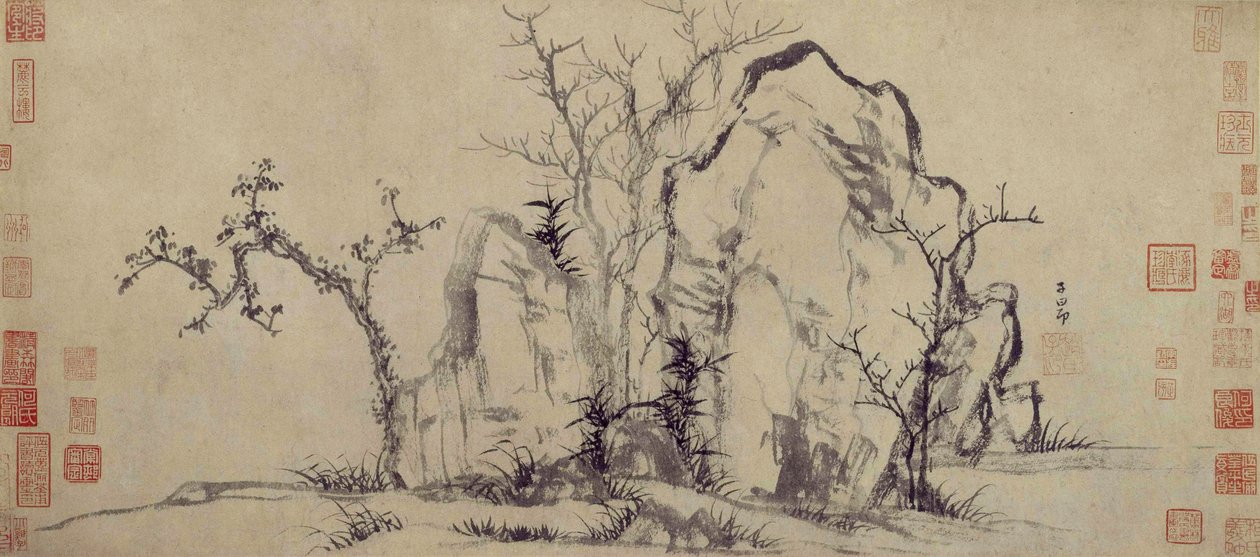 Elegante Felsen und spärliche Bäume von Zhao Mengfu