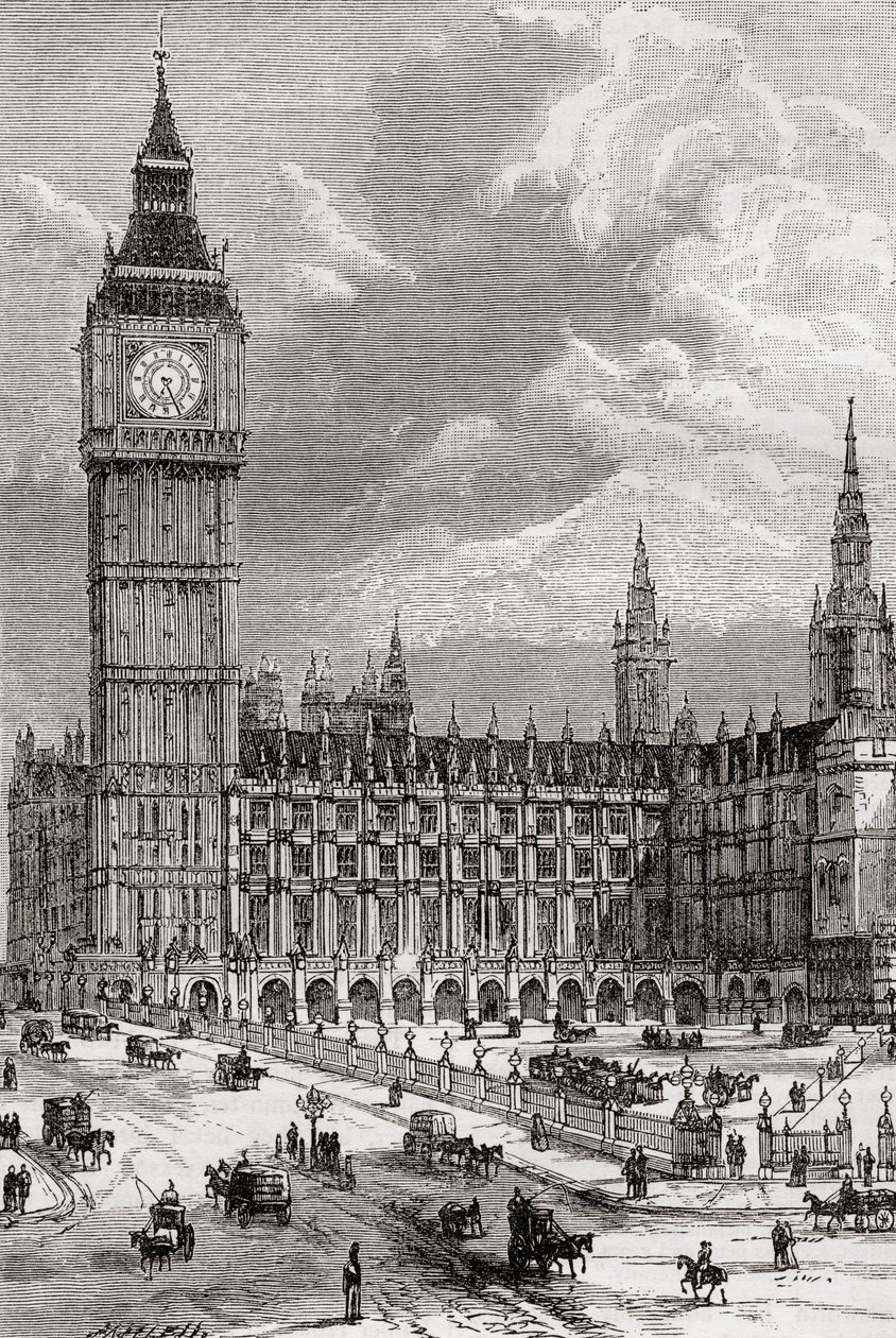 Big Ben und die Houses of Parliament, London, England, im 19. Jahrhundert. von . .