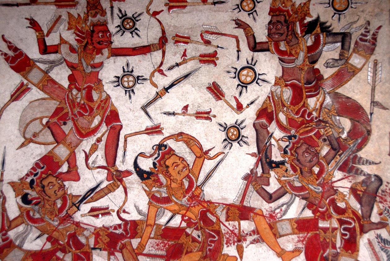 Deckenmalerei im Königspalast; Schlacht der Götter; Kerta Gosa; Taman Gili Palast; Klungkung; Semarapura; Bali; Indonesien; Südostasien; Asien von Frederick (attr. to) Barnard