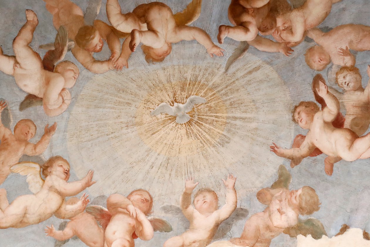 Taube des Heiligen Geistes. Fresko. Die Basilika della Santissima Annunziata del Vastato. Genua. Italien. von . .