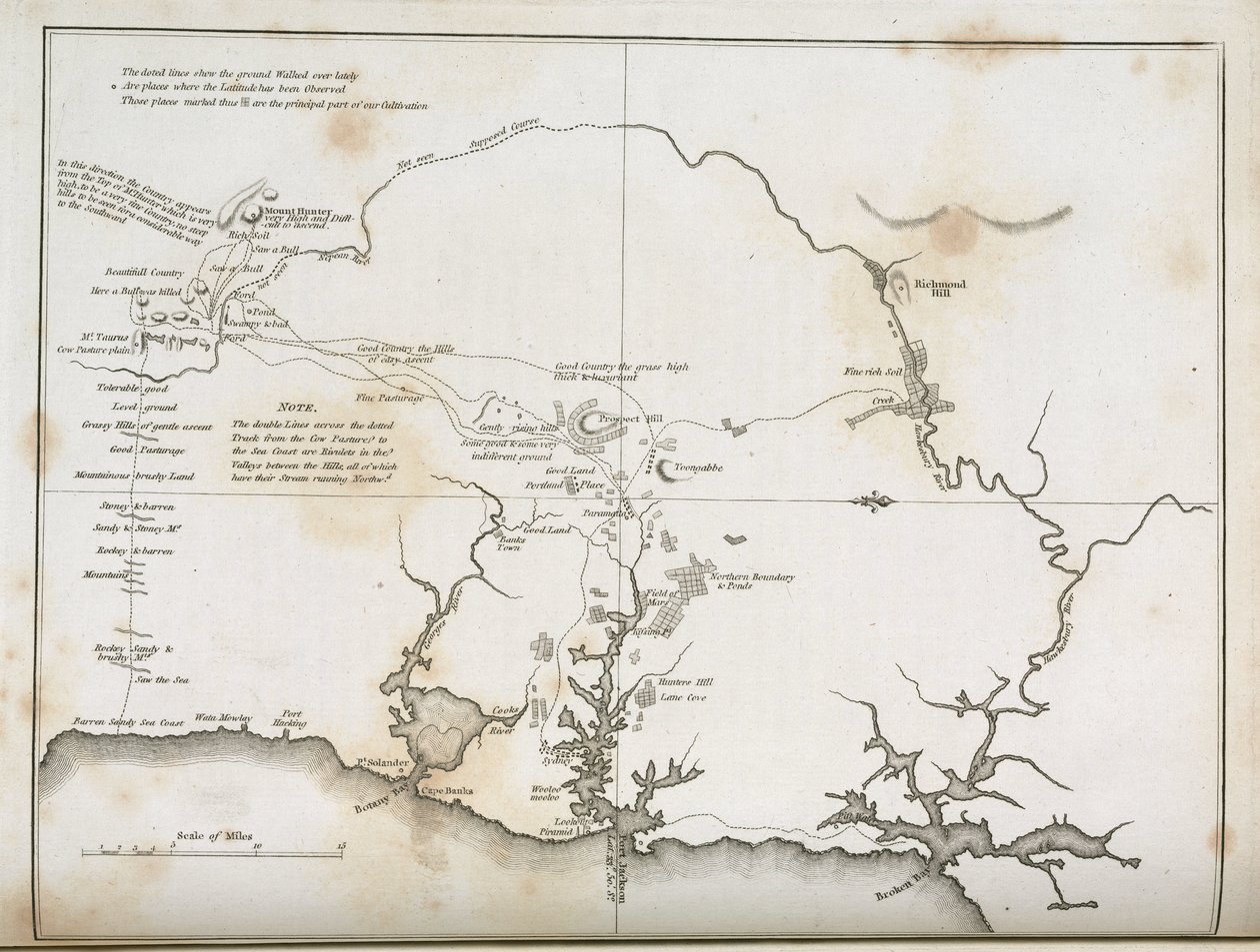 Karte von Sydney und Umgebung, Australien, um 1798 von Frederick (attr. to) Barnard