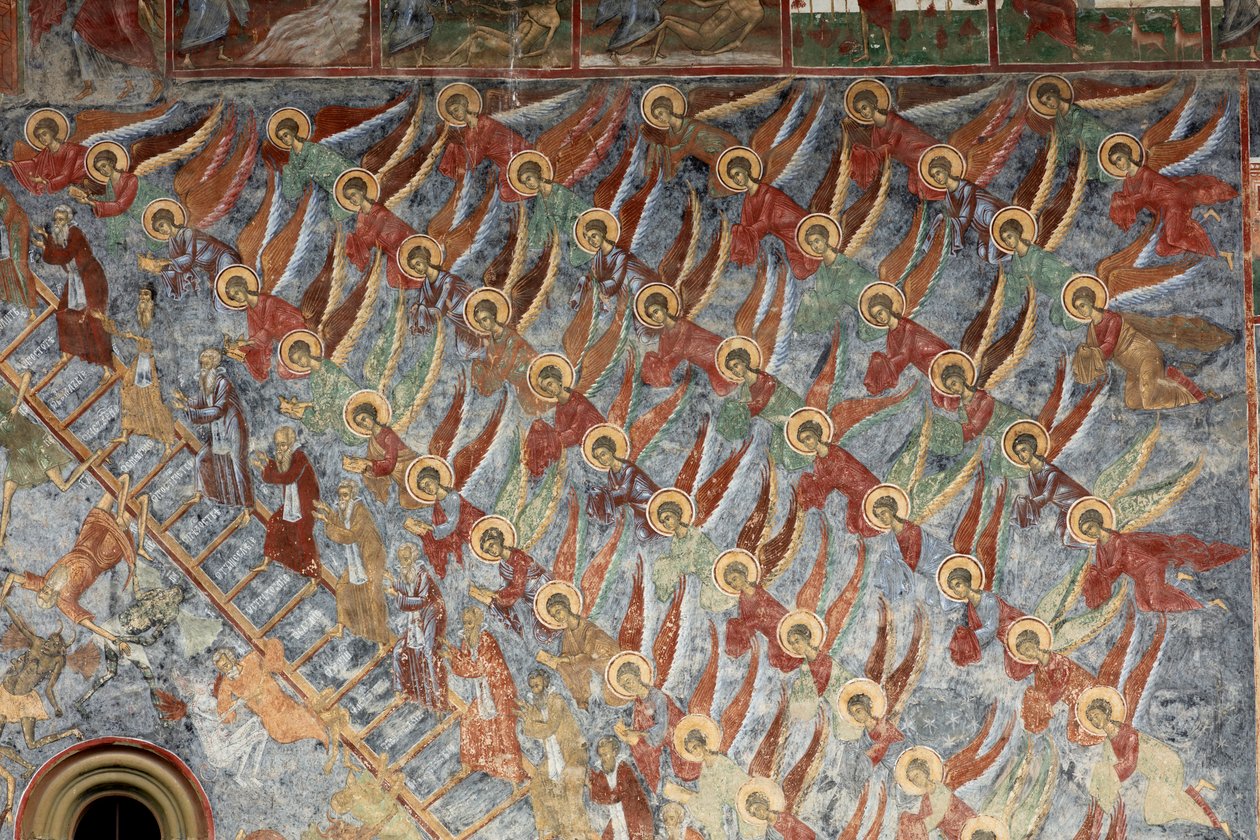 Kloster (manastirea Sucevita). Die Kirche. Außenansicht. Nordwand. Wandmalereien von . .