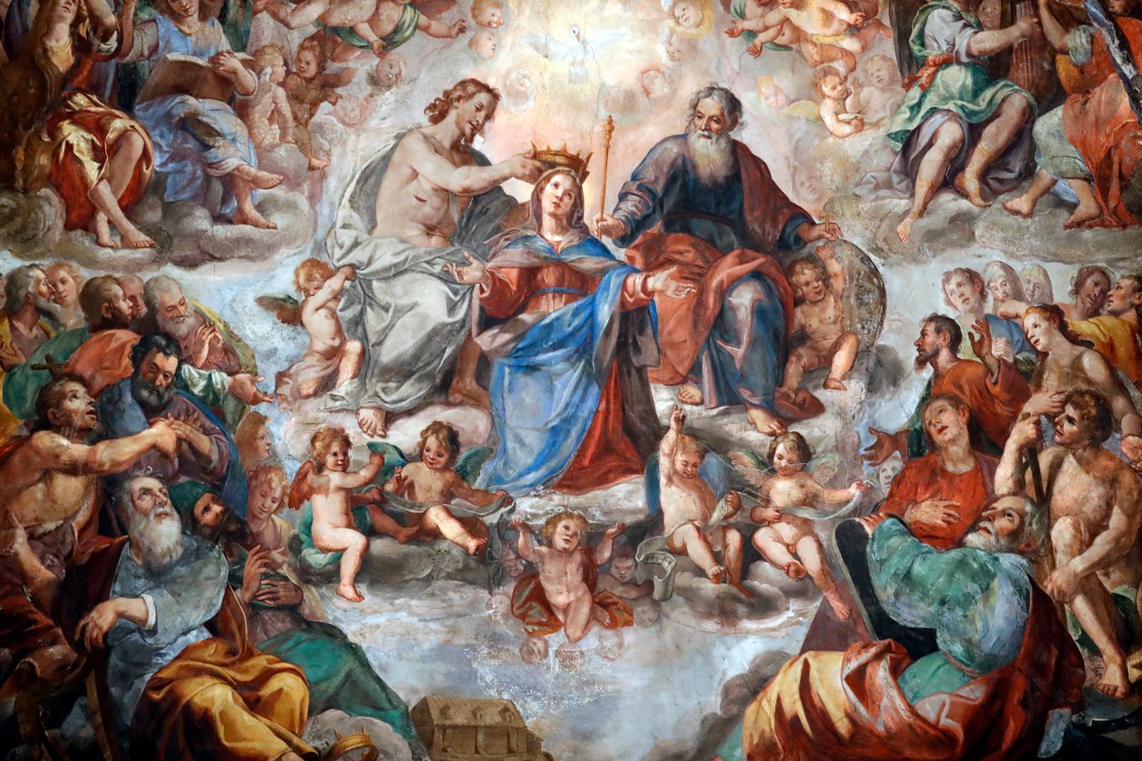 Die Krönung der Jungfrau. Fresko. San Donato Kirche. Genua. Italien. von . .
