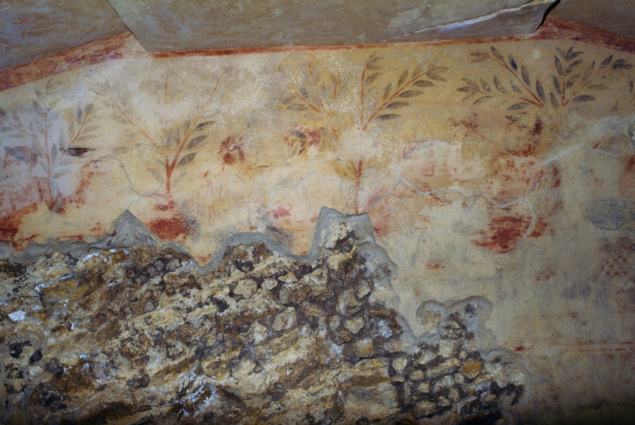 Bäume, Fresko, Grab der Blauen Dämonen, Nekropole von Tarquinia (UNESCO-Welterbeliste, 2004), Latium, Italien, etruskische Zivilisation, 5. Jahrhundert v. Chr. von Georg Carl Heinrich Dollmann