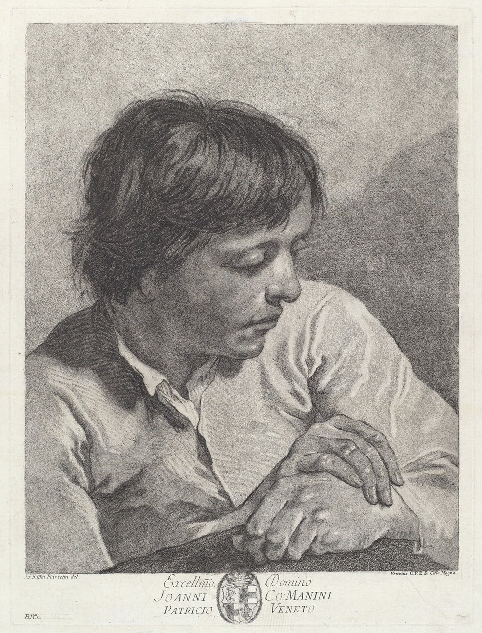 Ein junger Mann mit verschränkten Händen von after Giovanni Battista Piazzetta Pietro Scattaglia and Innocente Alessandri